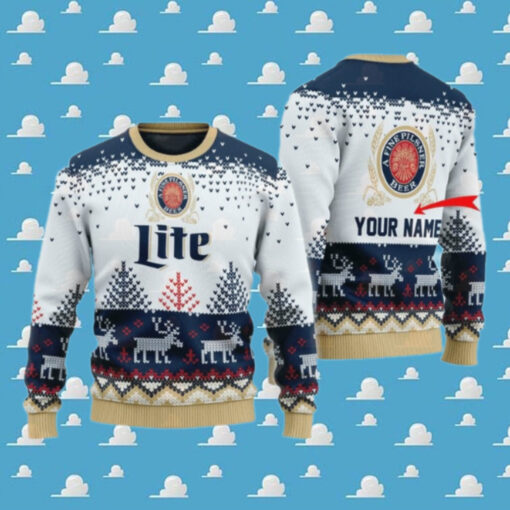 Personalized Miller Lite Reindeer Christmas Ugly Sweater