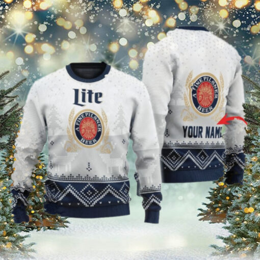 Personalized Miller Lite Winter Reindeer Ugly Sweater