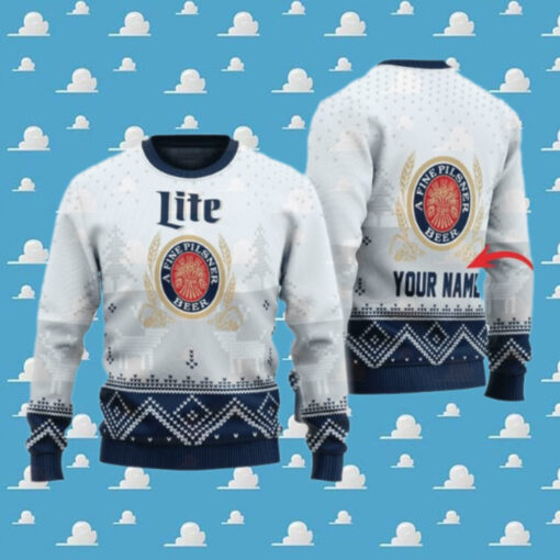 Personalized Miller Lite Winter Reindeer Ugly Sweater