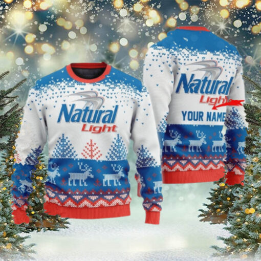 Personalized Natural Light Reindeer Christmas Ugly Sweater