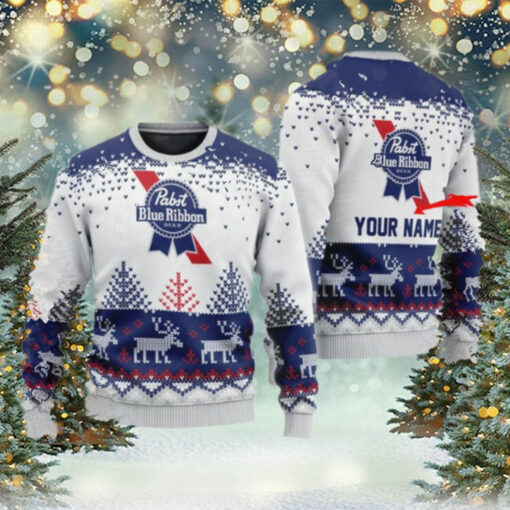 Personalized Pabst Blue Ribbon Reindeer Christmas Ugly Sweater