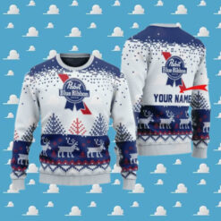 Personalized Pabst Blue Ribbon Reindeer Christmas Ugly Sweater