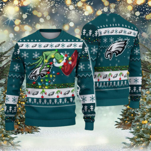 Philadelphia Eagles NFL Special Grinchs Hand Football Xmas Holiday Ugly Christmas Sweater