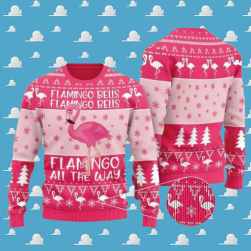 Pink Flamingo All The Way Ugly Christmas Sweater