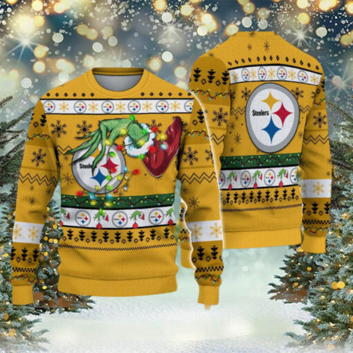 Pittsburgh Steelers NFL Special Grinchs Hand Football Xmas Holiday Ugly Christmas Sweater