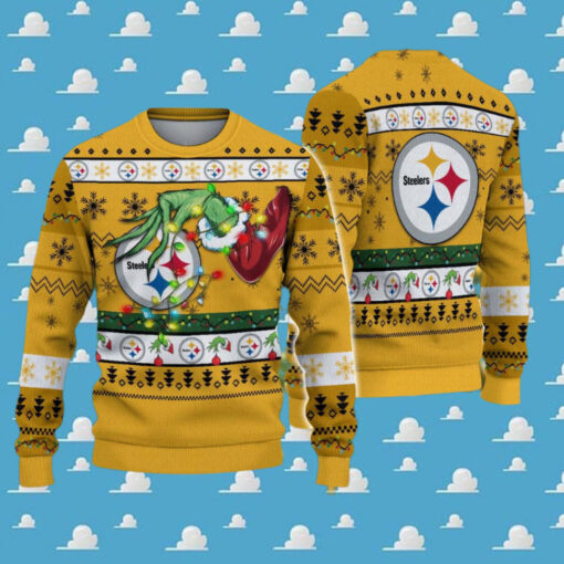 Pittsburgh Steelers NFL Special Grinchs Hand Football Xmas Holiday Ugly Christmas Sweater