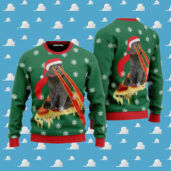 Pizza Cat With Laser Eyes Ugly Christmas Sweater