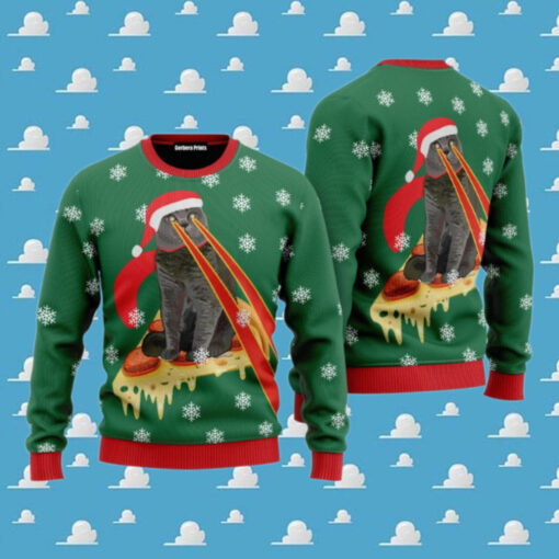 Pizza Cat With Laser Eyes Ugly Christmas Sweater