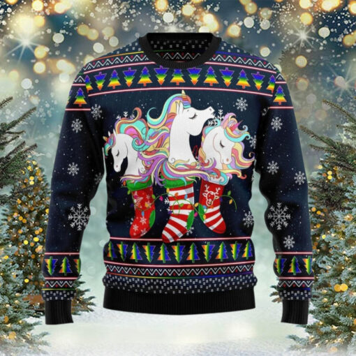 Rainbow Unicorns Inside Socks Ugly Sweater