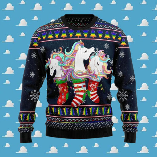 Rainbow Unicorns Inside Socks Ugly Sweater