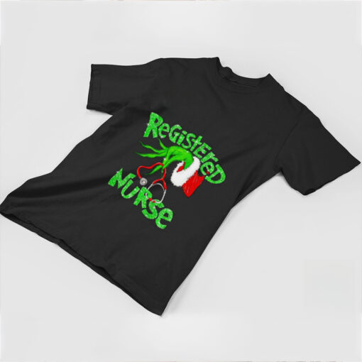 Registered Nurse Christmas Grinch hand faux glitter shirt