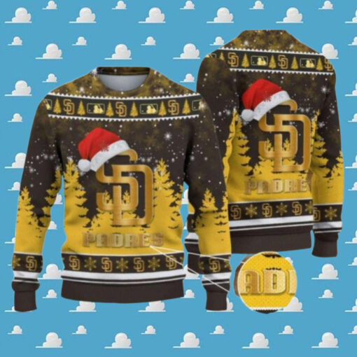 San Diego Padres Christmas Sweater With Santa Hat And Pine Tree