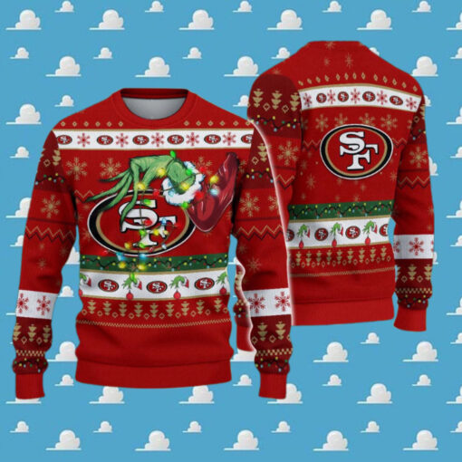 San Francisco 49ers NFL Special Grinchs Hand Football Xmas Holiday Ugly Christmas Sweater