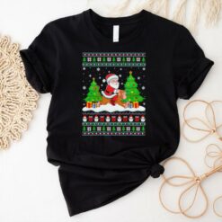 Santa Claus riding Monkey tree lights ugly Merry Christmas Tee Shirt