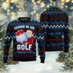 Santa Clause Golf Wonderland Ugly Christmas Sweater