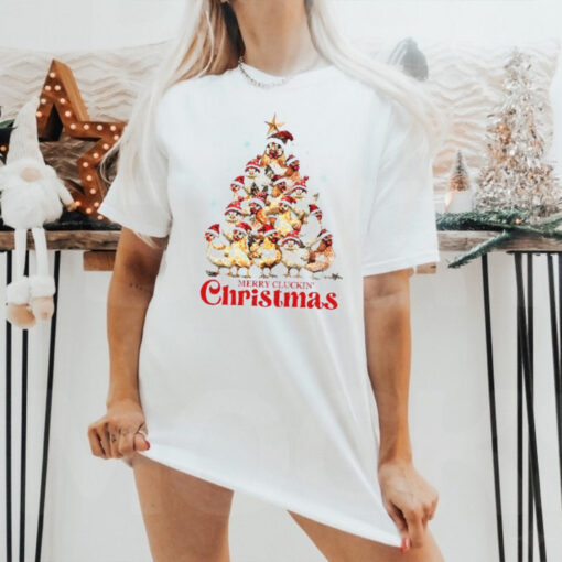 Santa chickens merry clucking Christmas tree shirt