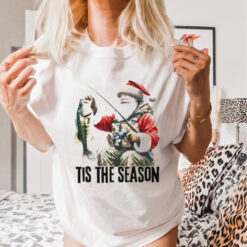 Santa fishing tis the season Christmas shirt