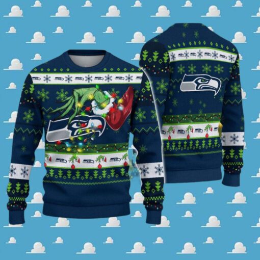 Seattle Seahawks NFL Special Grinchs Hand Football Xmas Holiday Ugly Christmas Sweater