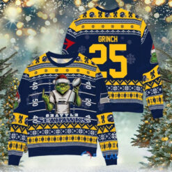 Seattle Seahawks x Grinch Christmas Dr. Seuss How the Grinch Stole Christmas with Super Bowl Trophy Custom Ugly Christmas Sweater