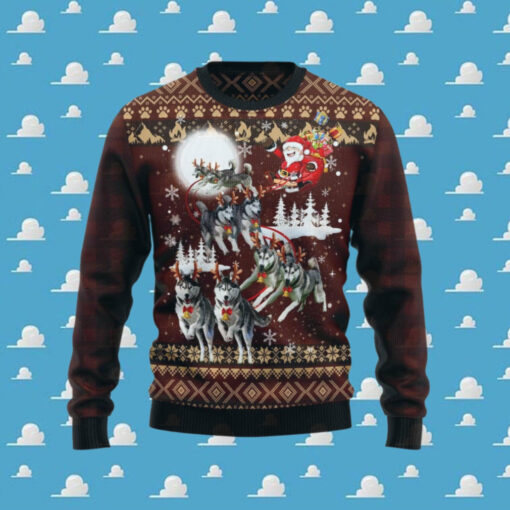 Siberian Husky And Reindeers Car Ugly Christmas Sweater