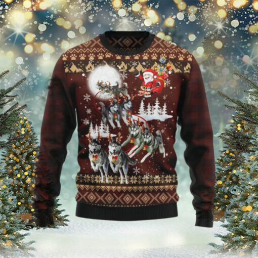 Siberian Husky And Reindeers Car Ugly Christmas Sweater