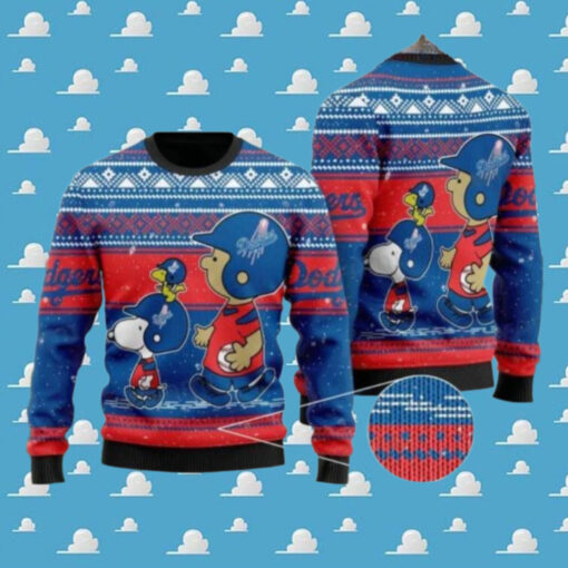 Snoopy And Woodstock MLB Dodgers Ugly Christmas Sweater