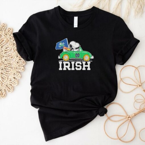 Snoopy And Woodstock Notre Dame Fighting Irish Driving Car Irish Flag Shirt