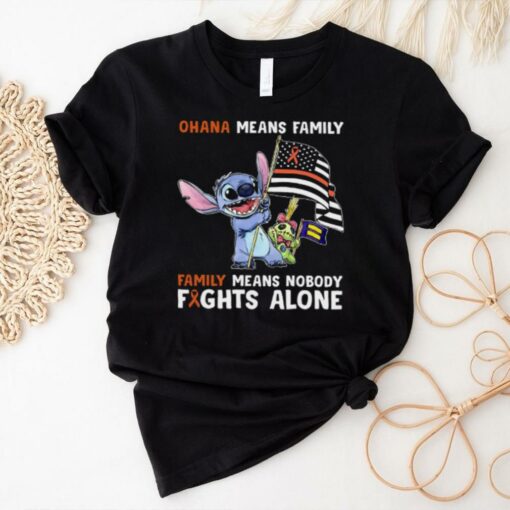 Stitch Waving Flag Ohana Means Family Family Means Nobody Fights Alone Multiple Sclerosis Awareness T Shirt