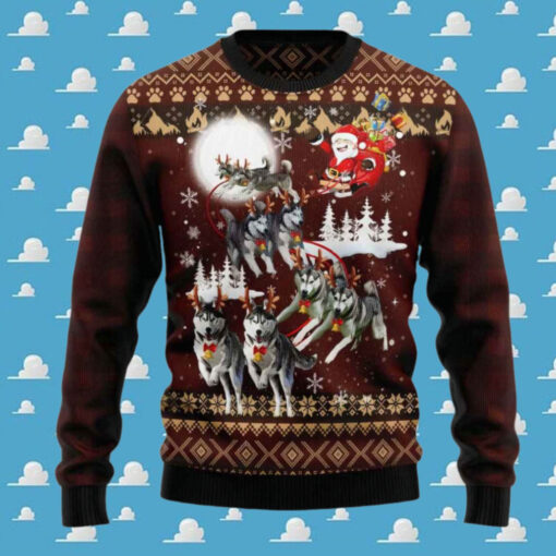 Siberian Husky And Reindeers Car Ugly Christmas Sweater