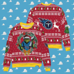 Tennessee Titans x Grinch NFL Dr. Seuss How the Grinch Stole Christmas with Super Bowl Trophy Ugly Christmas Sweater Red