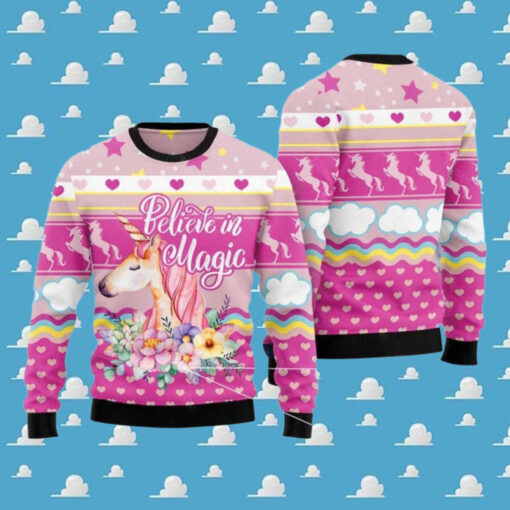 Unicorn Believe In Magic Ugly Christmas Sweater