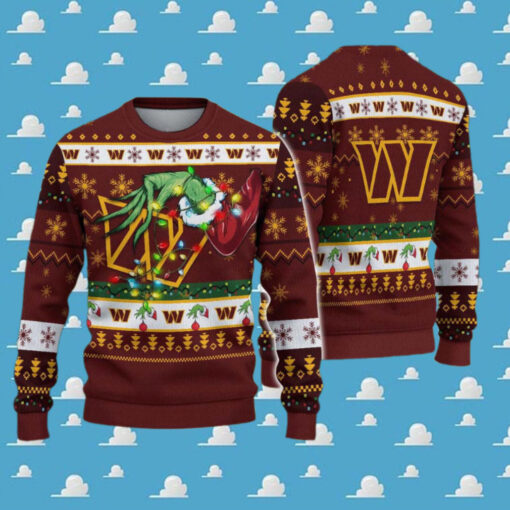 Washington Commanders NFL Special Grinchs Hand Football Xmas Holiday Ugly Christmas Sweater