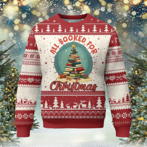 Xmas Book Lover Ugly Christmas Sweater All Booked For Christmas Tree Bookaholic TS09