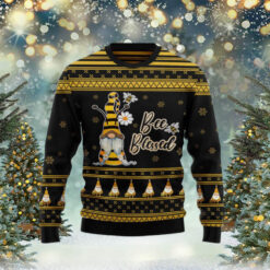 Yellow And Black Gnome With Flowers Bee Blessed Gift For Christmas Ugly Christmas Sweater