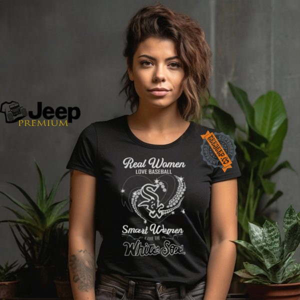 Real Women Love Baseball Smart Women Love The White Sox Diamond Heart Shirt1