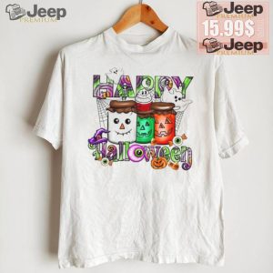 Happy Halloween Shirt Cute Ghosts Pumpkin Jars Design Womens Fall T Shirt3