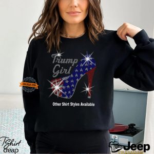 Trump Girl with Patriotic American Flag High Heel Stiletto RHINESTONE Mega Bling Shirt MEGA Trump 47 Take Back America I Stand With Trump3