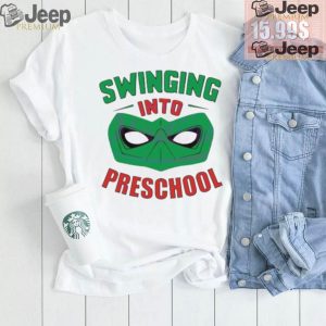 Swinging into preschool superhero shirt0