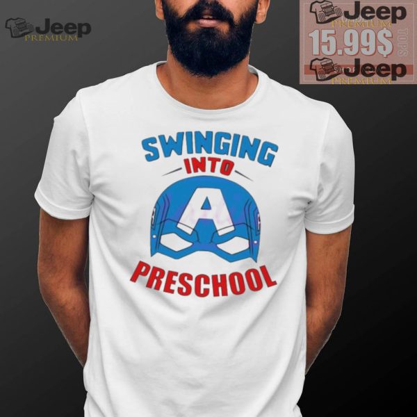 Captain america swinging into preschool shirt1