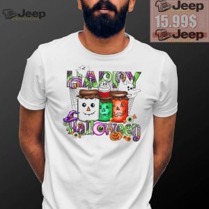 Happy Halloween Shirt Cute Ghosts Pumpkin Jars Design Womens Fall T Shirt1