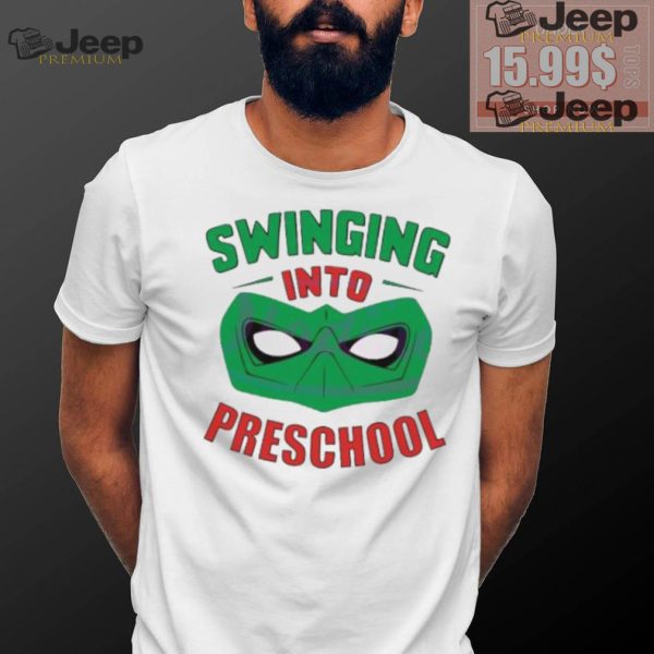 Swinging into preschool superhero shirt1