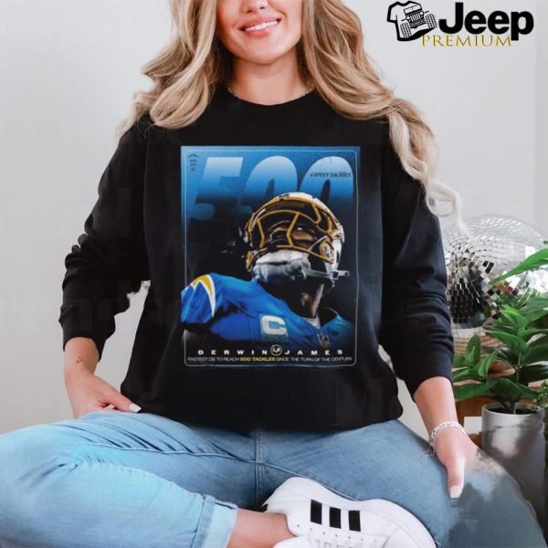 Derwin James Los Angeles Chargers 500 career tackles since the turn of the century shirt