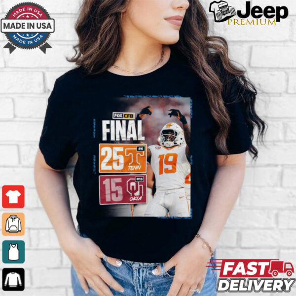 Design Tennessee Volunteers wins 25 15 Oklahoma Sooners football 2024 SEC opening final score shirt