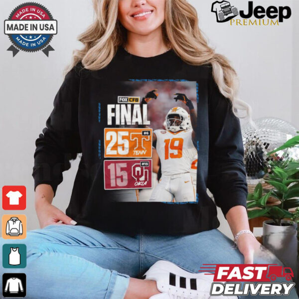 Design Tennessee Volunteers wins 25 15 Oklahoma Sooners football 2024 SEC opening final score shirt