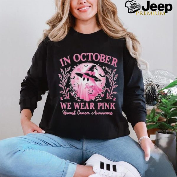 In October We Wear Pink Breast Cancer Awareness Halloween Ghost 2024 Shirt