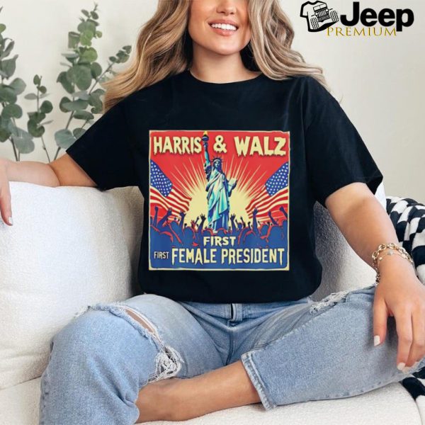 Kamala Harris Tim Walz first female president 2024 election shirt