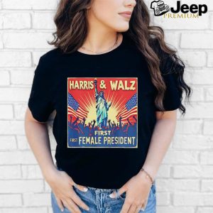 Kamala Harris Tim Walz first female president 2024 election shirt