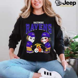 Michael Myers And Billy The Puppet X Baltimore Ravens Pee On NFL Teams Halloween Shirt