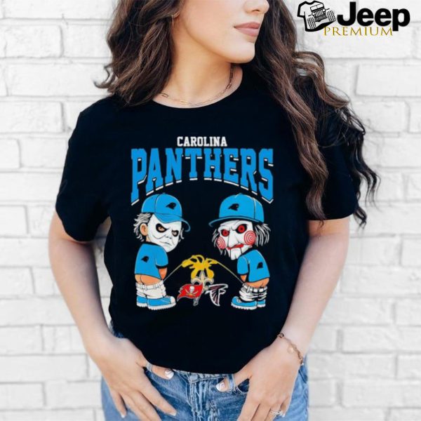 Michael Myers And Billy The Puppet X Carolina Panthers Pee On NFL Teams Halloween Shirt