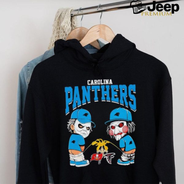 Michael Myers And Billy The Puppet X Carolina Panthers Pee On NFL Teams Halloween Shirt